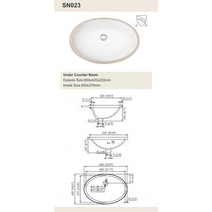 Lavabo sous plan ovale