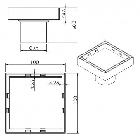 Drain de douche carré 4x4