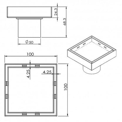 Drain de douche carré 4x4