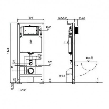 Réservoir et support pour toilette mural avec boutons poussoirs carré
