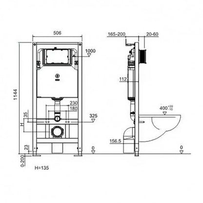 Réservoir et support pour toilette mural avec boutons poussoirs carré