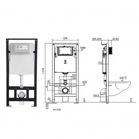 Réservoir et support pour toilette mural avec boutons poussoirs carré